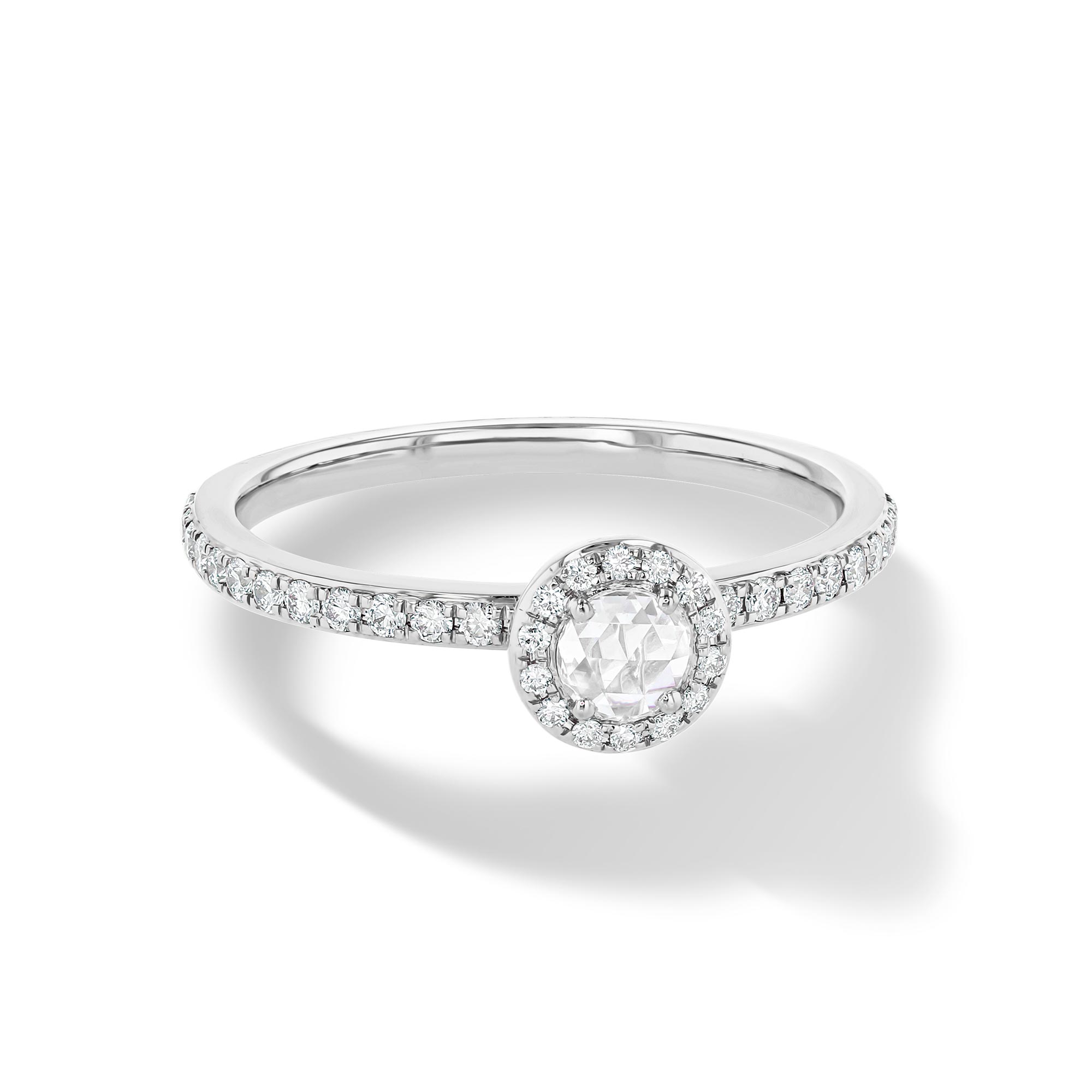 Image of 64Facets Rose Cut Diamond Solitaire Ring in 18K White Gold